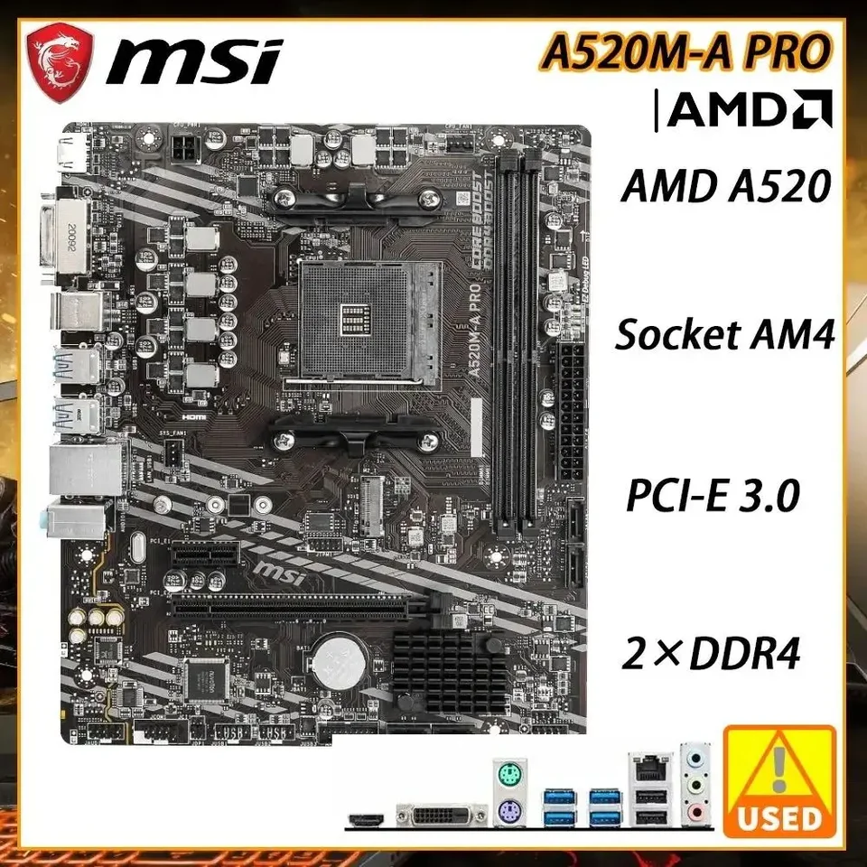 A520 Základná doska MSI A520M-A PRO PRE RYZEN 7 5700X 5700X3D 5800X3D AM4 pre AMD RYZEN 5 5600 5600G 5500 3600 5600X
