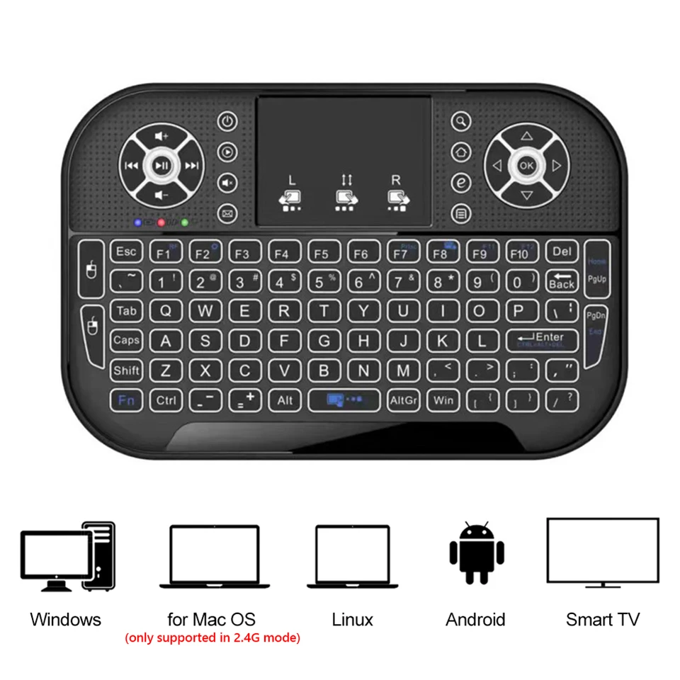 A8 mini bezdrôtová klávesnica 2.4 GHz Bluetooth Air Mouse s podsvieteným dotykovým vreckovým počítačom nabíjateľnej hernej klávesnice pre prenosný počítač