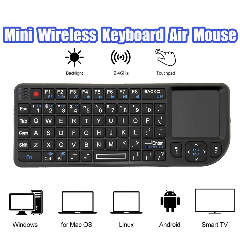 A8 Mini bezdrôtová klávesnica 2.4g 7 farebná podsudok 3 IN1 ručná klávesnica s touchpad vzduchovou myšou pre Android TV Box PC Tablet