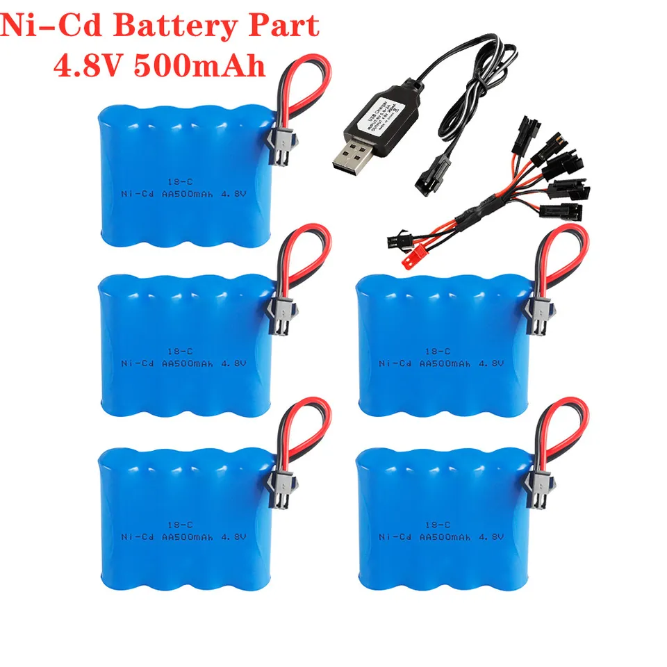 AA 4,8 V 500 mAh Nabíjateľná batéria NICD batéria + kábel USB pre RC Hrace Lighting Power nástroj RC CARS E519 E511 4.8V SM zástrčka