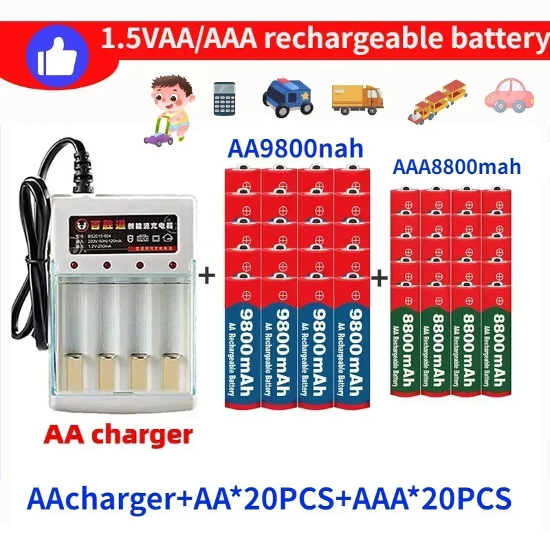 AA AAA batéria 2024 100% originálna nabíjateľná batéria Originálna najpredávanejšia 1,5 V AA9800MAH+AAAA8800MAH+EÚ/US Charger Shaver