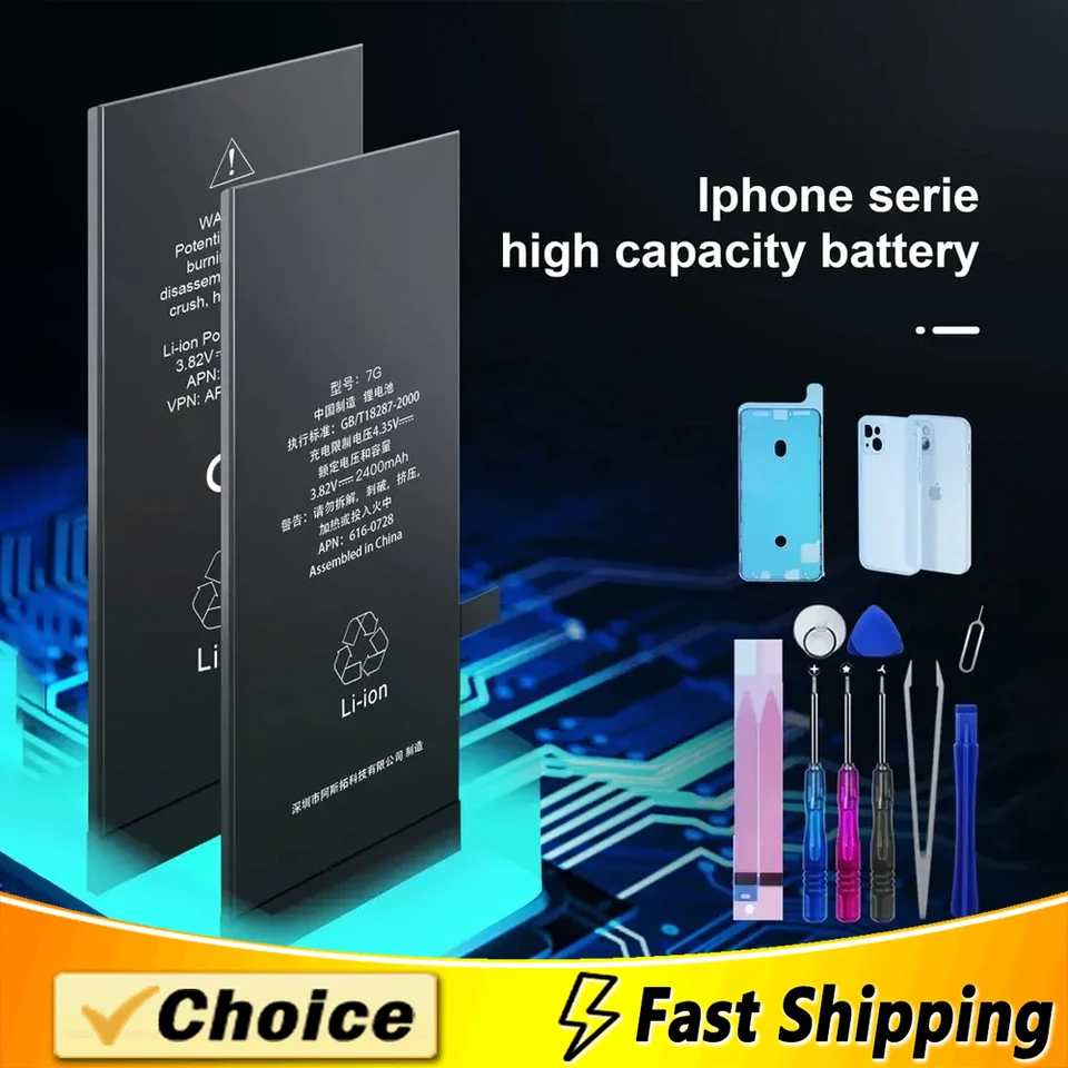 AAA+ Skutočná vysoko kapacitná batéria pre iPhone 8 plus 5s 6 6s 7 x Výmenné batérie záruky na batérie jeden rok s nástrojmi
