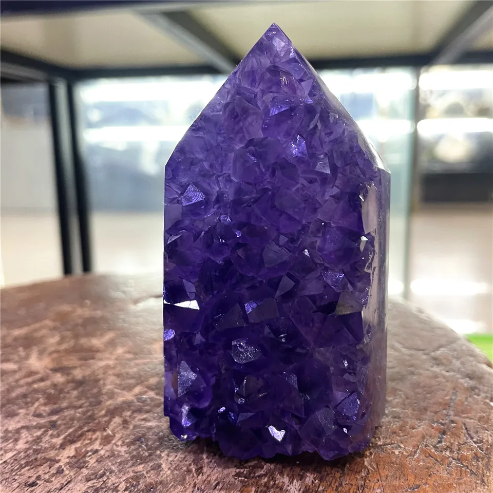 AAAAAA+ špičková kvalita prírodného tmavo fialového ametystového klastra point rock Crystal Geode Drusy Quartz