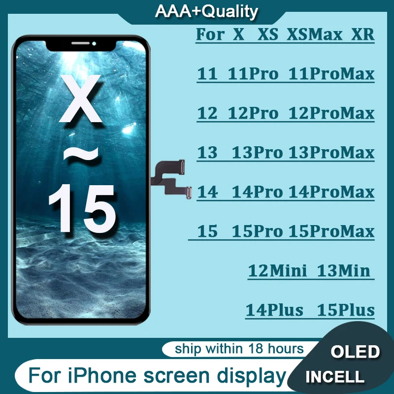 AAAAAAA+ OLED pre iPhone x xr xs Max LCD Incell pre iPhone 11 12 13 Pro Max 13 Mini 14 plus 15 OLED LCD Display Display Screenter