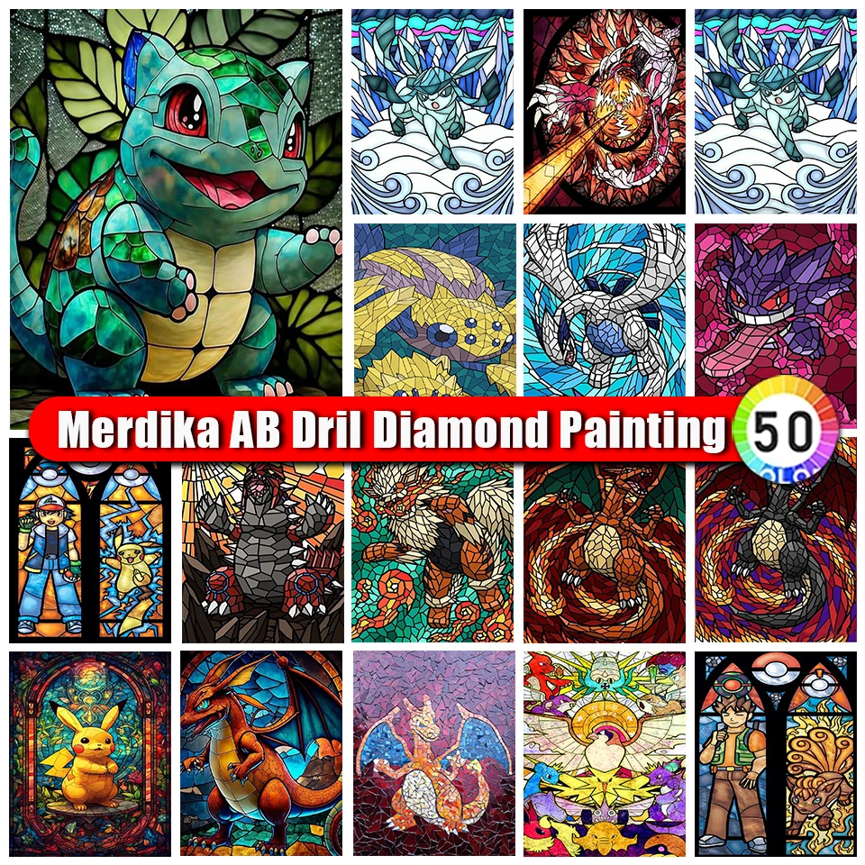 AB Diamond Painting Pokemon Anime Art Picture Nový 5D diamantový mozaikový karikatúra Pikachu krížový steh výšivka kutilstvo narodeniny darček k narodeninám
