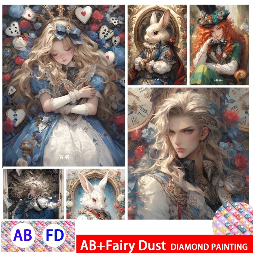 Ab Fairy Dust Tales Diamond Alice in Wonderland Diamond Pianting New 2024 5D DIY Plné vŕtačky Mozaika Domovod