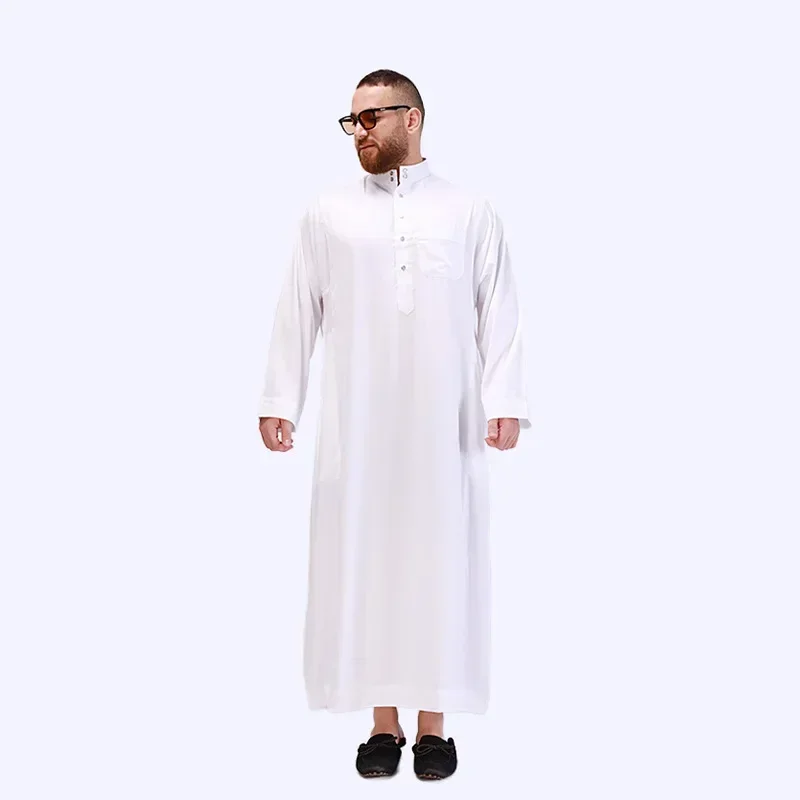 Abaya Solid - Color Moslimské pánske oblečenie, arabský a turecký eid al - fitr moslimský biely dlhý - rukávový bohoslužby s -xxl