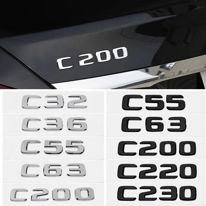 ABS Car Zadný kmeň Emblem 3D písmená Tail Box odznak pre Mercedes Benz C32 C36 C55 C63 C200 C220 C230 C Trieda W204 W205