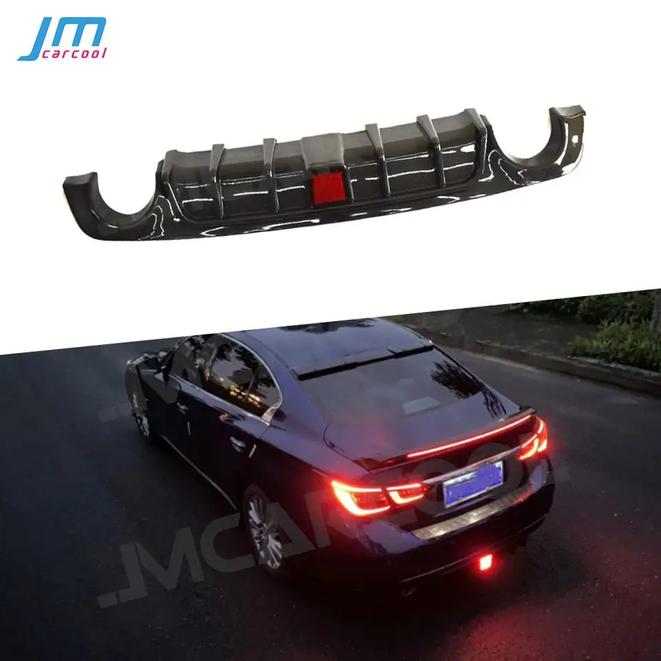 ABS materiál uhlíkový vzhľad zadný nárazník difúzor pier s LED svetlom pre Infiniti Q50 2018 2019 Gloss Black Auto Car Decoration