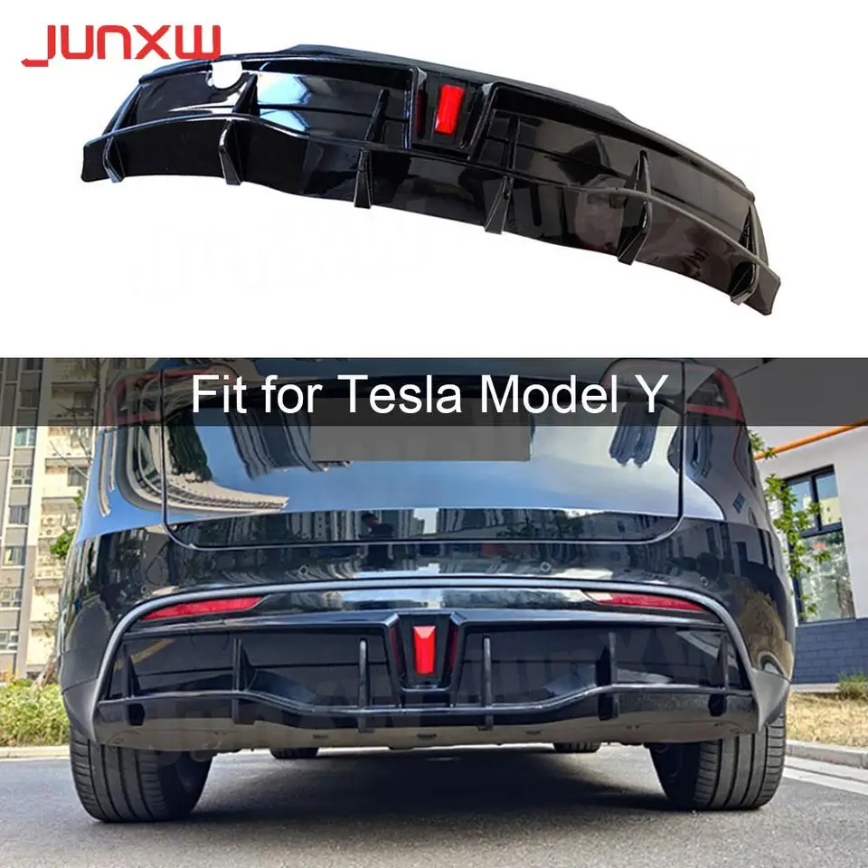 ABS uhlíkový vzhľad Car Auta Zadný nárazník difúzora difúzora s LED svetlom pre Tesla Model Y 2018 + matné čierne súpravy Body Príslušenstvo