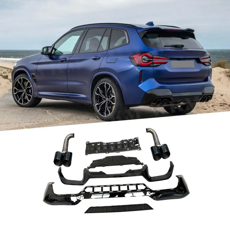 ABS Zadný nárazník difúzora Difúzora výfukových špičiek pre BMW G01 G08 X3 M Sport 2022 + Zadný difúzorový spojler lesk Čierny