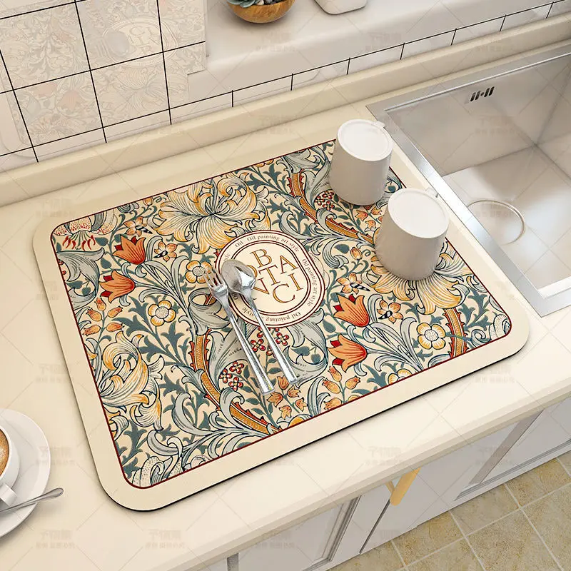 Absorpent rýchly suchý nekĺzavý stolík Mat Super Absorbent Mat Vintage Diatomaceous Zem kuchynská umývačka a vypúšťací rohož