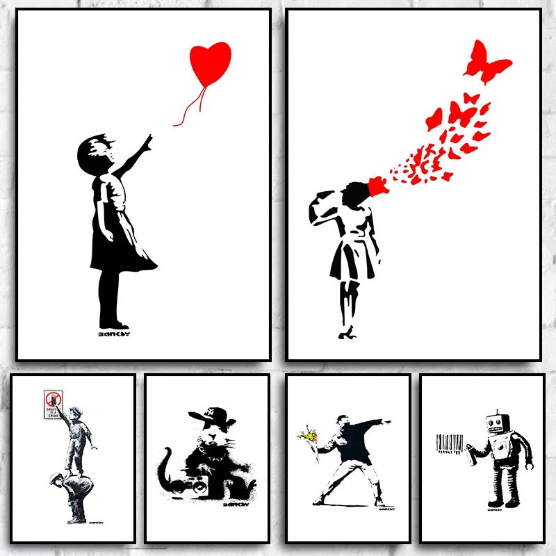 Abstrakt Art Banksy Balloon Girl plagát plátno maľba nástenné umenie Obrázok pre obývaciu izbu minimalistická nordická izba dekorácie darčeky