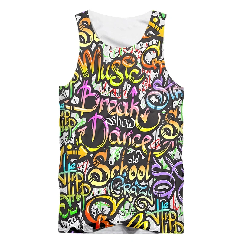 Abstrakt Graffiti vzory Tank Tops 3D Print Man/ Dámska módna kampaň vesta Detská pláž Top letná nadmerne nadmerná telocvičňa Men