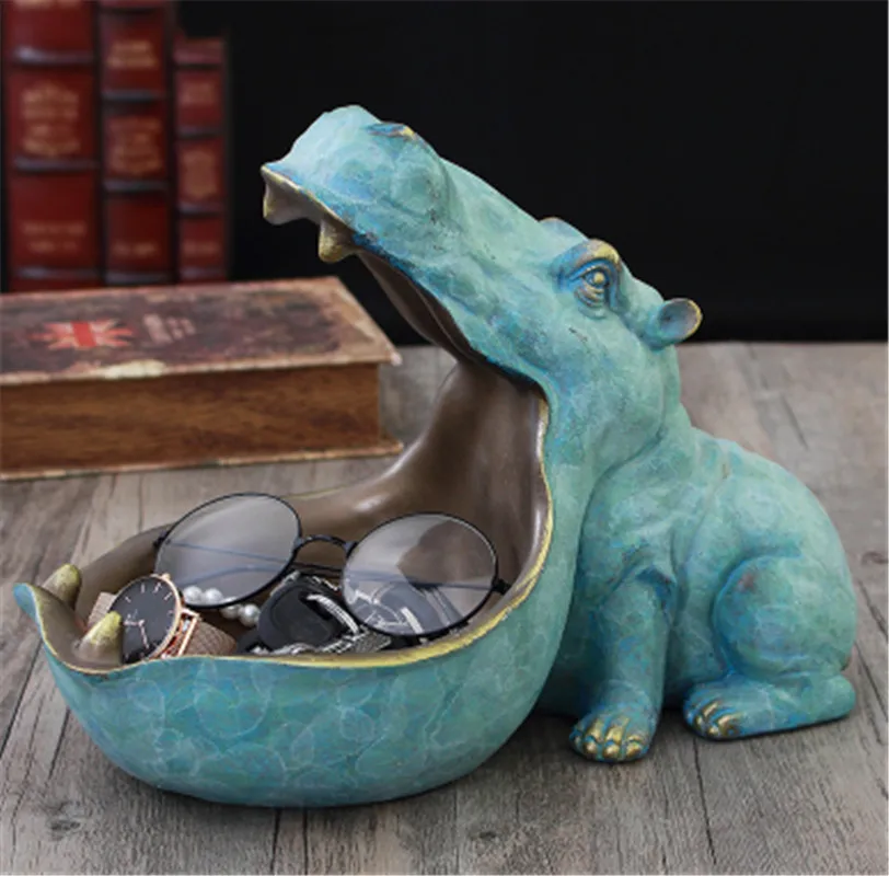 Abstrakt Hippopotamus socha s úložným úložným priestorom Funcion Resin Artware Sculpture Ornament for Desk Home Decotion Accessories