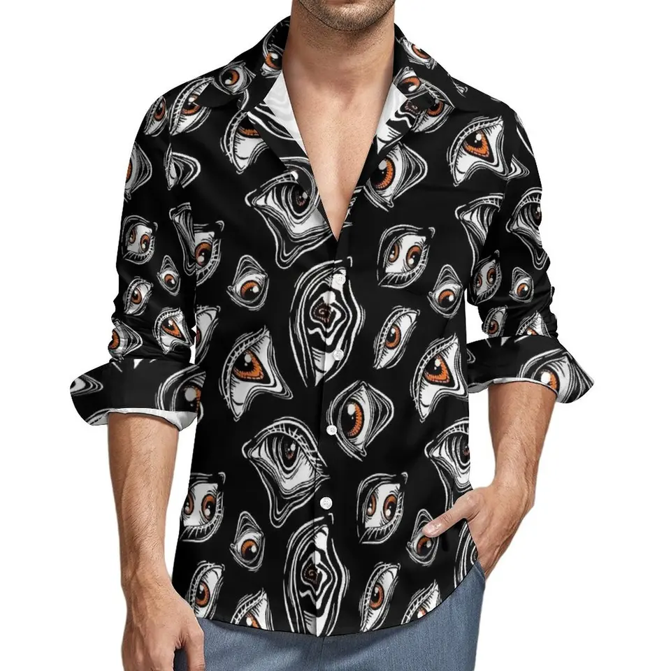 Abstrakt Zlo Evil Eye Casual Tirt Mens Trippy Eyes Harajuku Autumn Vintage Blouses s dlhým rukávom Grafické nadmerné vrcholy