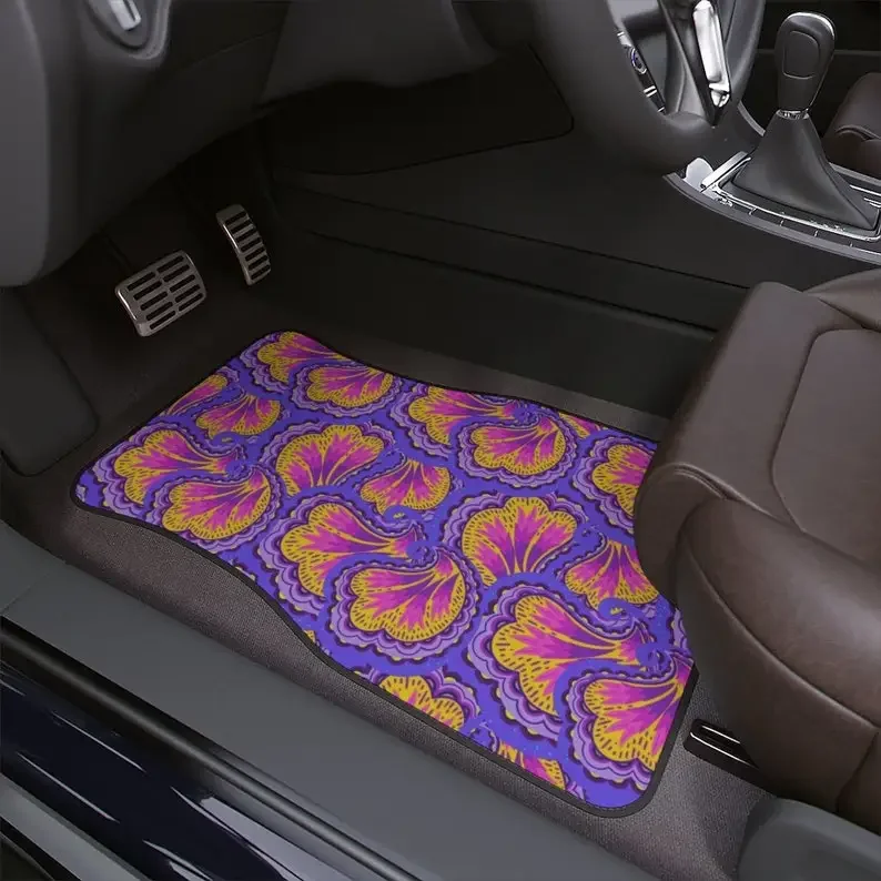 Abstraktné umelecké podlahové rohože, fialové pscychedelické podlahové rohože, estetické retro doplnky automobilov, darček pre nových vodičov