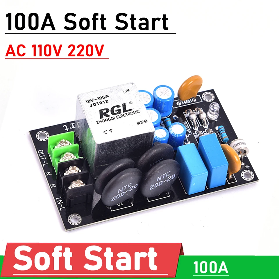 AC 110V 220V 2000W Power Sump Soft Startova doska pre reproduktor zosilňovača Amp DIY 100A High Current Relay Thunder Protection