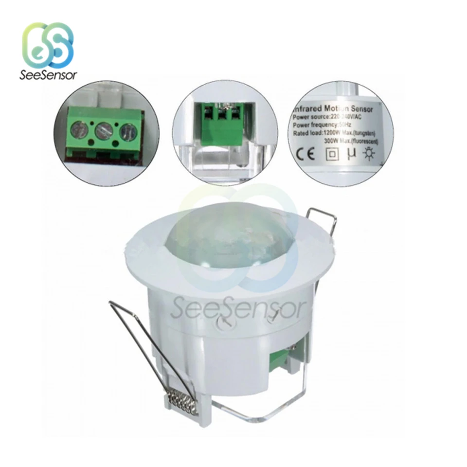 AC 110V 220V 240V 360 stupňov Stropný spínač snímača pohybu PIR IR Infračervený indukčný snímač detektora pre LED svetlo lampu