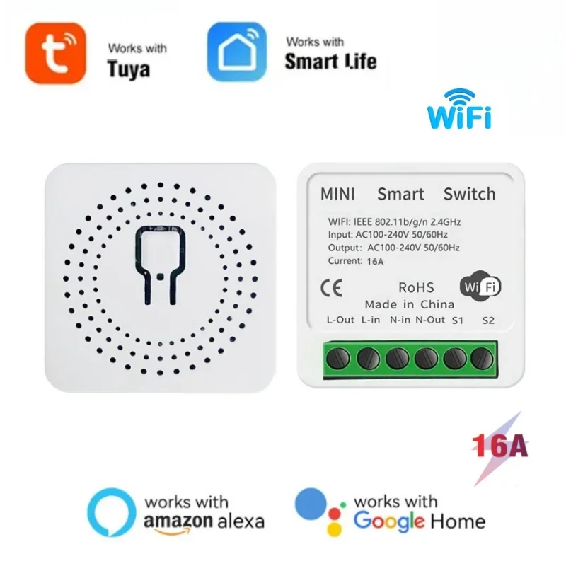 AC 110V-230V TUYA 16A WIFI prepínač 1-cestné automatizácia relé diaľkového ovládača pre inteligentnú životnú prácu s Alexa Google Home Alice Alice