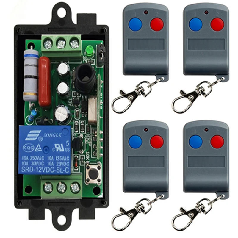 AC 220V 1CH kanálov 1CH RF Wireless Systém prepínača diaľkového ovládania, 315/433 MHz vysielač a prijímač/garážové dvere/lampa/lampa