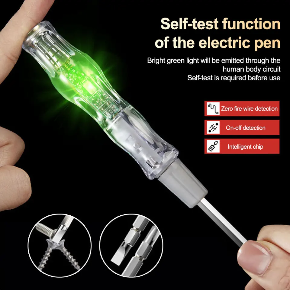 AC 24-250V napätie testera LED LED Alarmujúce indukčné stylus Digitálny detektor výkonu ceruzkou Peruzka Elektrický skrutkovací obvod Indikátor obvodu
