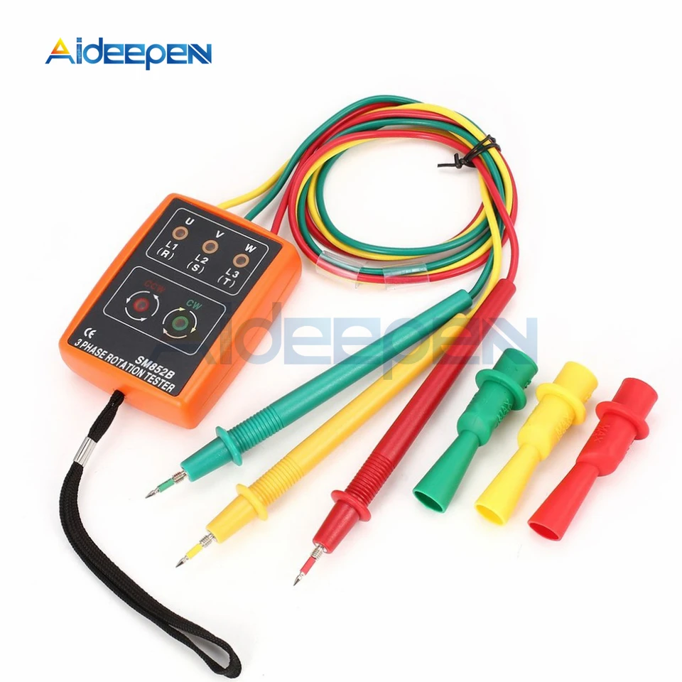 AC 60V-600V SM852B 3 fázový tester tester digitálny fázový indikátor detektora LED bzučiak fázový merač sekvencie tester napätie napätia