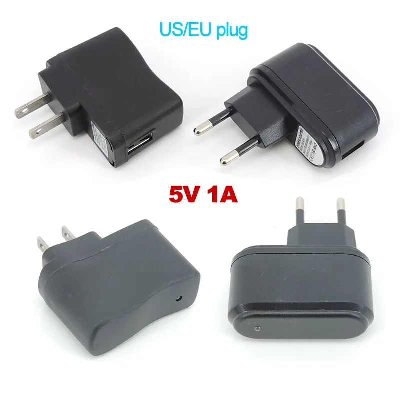 AC až DC EÚ/US 5V 1A 1000MA USB Port Nabíjacie napájacie adaptér Zásužná zástrčka Mobilný telefón nabíjačku 100V-240V LED svetlo LED