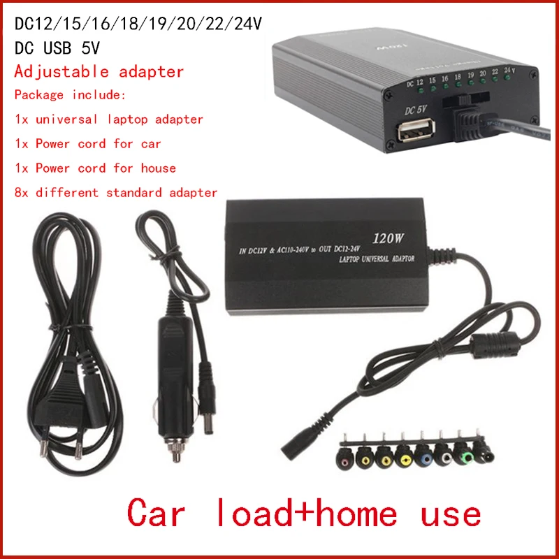AC DC 120W 220V 110V až 12V 15V 16V 18V 19V 20V 22V 24V nastaviteľný adaptér napájací napájací nabíjačka Universal USB Notebook