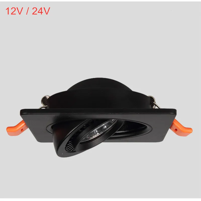 AC/DC 12V 24V 360 Uhol rotačný LED zapustený downght 5W 7W 10W 12W 15 W štvorcový strop svetlo Čierne/biele svetlo puzdra