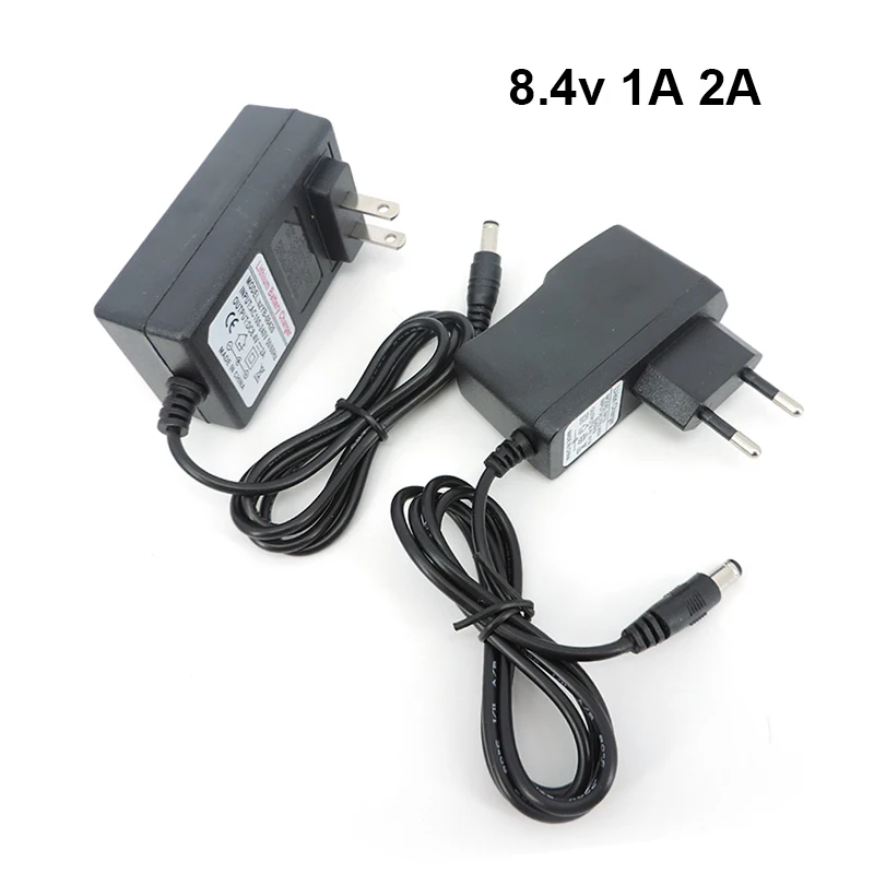 AC DC 8.4V 1A 2A 1000MA Adaptér napájací nabíjačku nabíjačku 5,5x2.5mm pre vŕtací ovládač skrutkovač 18650 Lítiová batéria A07