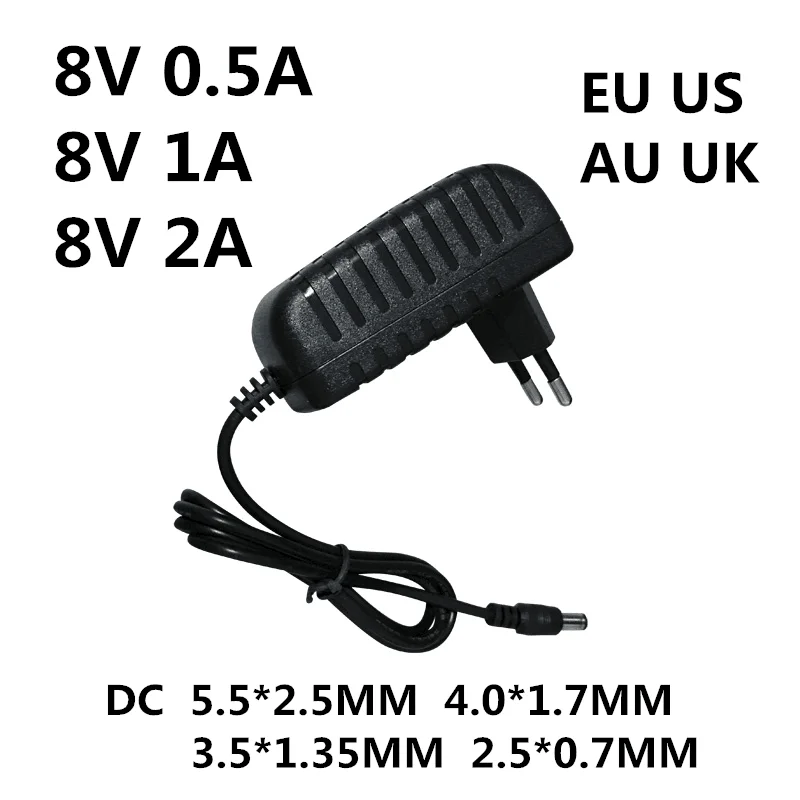 AC/DC Adapter AC 100-240V DC 8V 0,5A 1A 2A AC 100-240V Prevodníkový adaptér 8 V Volt Nabíjačka EÚ US AU UK UK