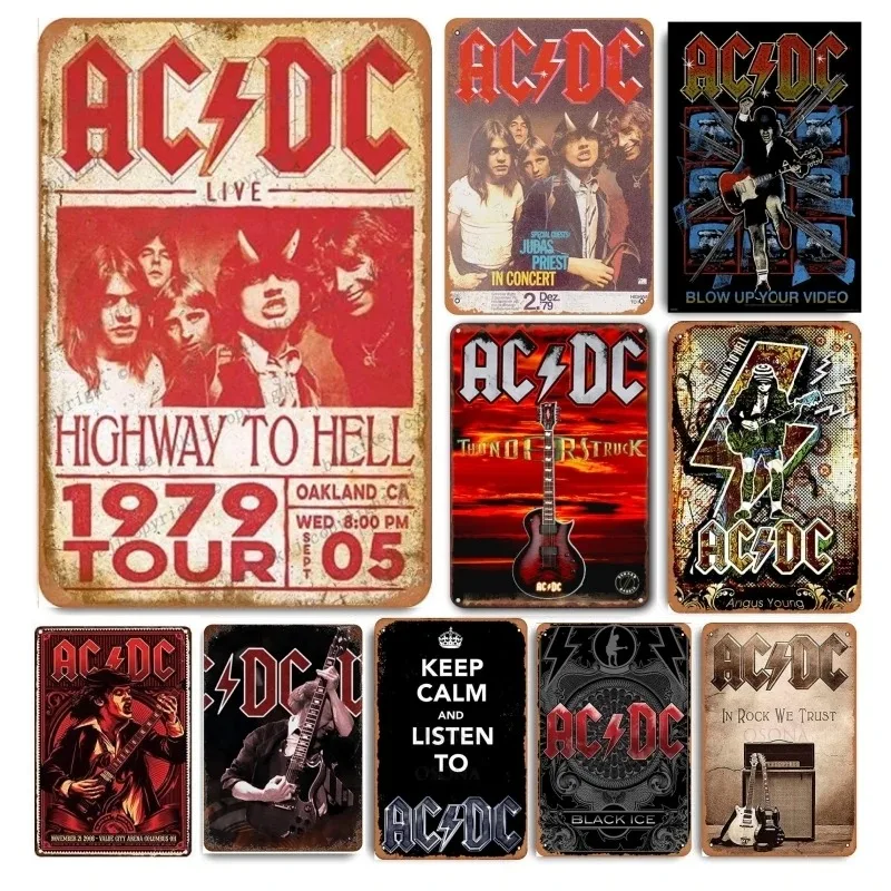 AC DC Vintage Heavy Metal Music Cool Classic Rock Band Metal Tin Sign for Home Restaurant Cafe Bar Darče