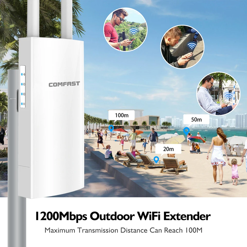 AC1200 Outdoor poveternostný poveternostný podiel WiFi Extender AP 2.4G 5G dlhý Rang 360 Omnirectional s vysokým ziskom Wi Fi anténa prístupového bodu
