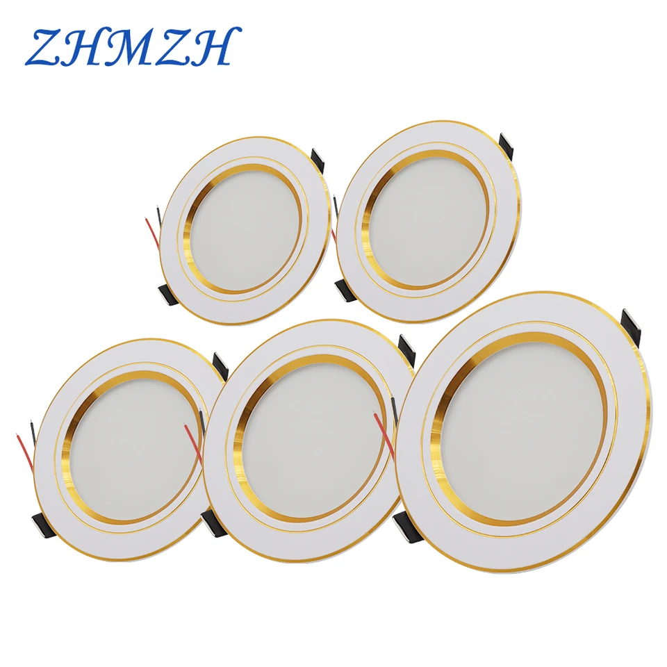 AC220V LED Downlight zapustené okrúhle zlaté stropné svetlo 5W 9W 12W 15W 18 W biela/teplá biela hliníková LED dolaná lampa ultra tenká