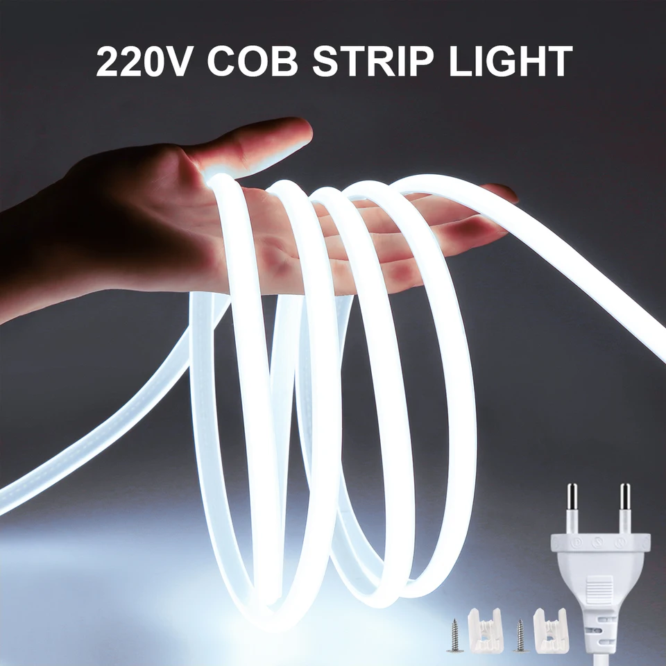 AC220V Super Bright FOB Strip Swtich s európskou vodotesnou zástrčkou DIY vonkajšie záhradné osvetlenie Neón Ropetube Svetlo Svetlo