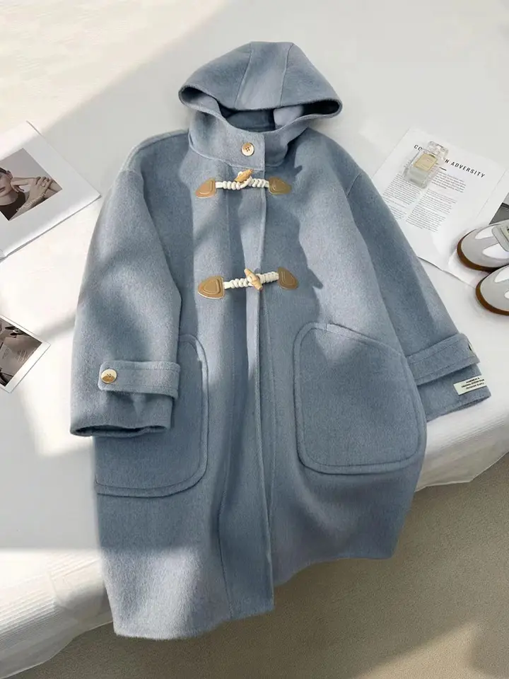 Academy Style Mobil Wool Coat, Small Cowhide Gombast Bunda, jesenná a zima nová dámska jeseň a zimná nová 2024