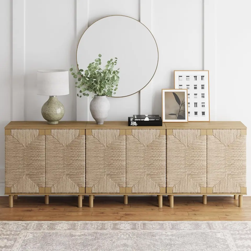 Accent Storage Boho Moderná voľne stojatá kabinet pre búzie pre chodbu, vstupný, jedálenský obývacia izba, sada 3 konzoly