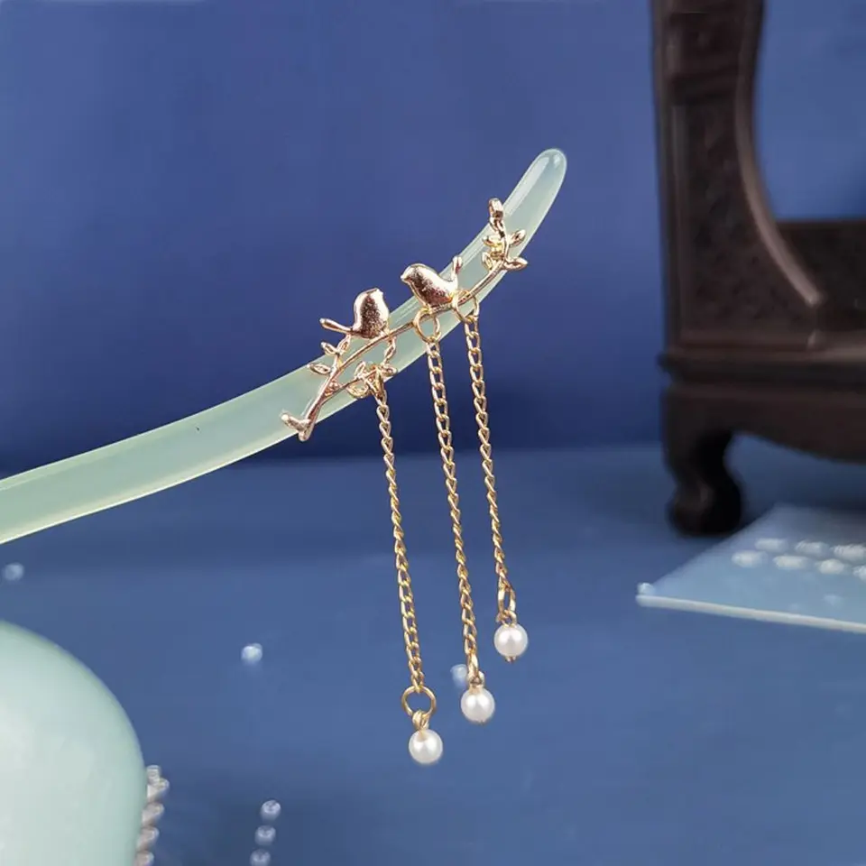 Acetát kvetina prívesok Kórejský klip vlasov pre dievčatá Tassel Ženy Hanfu Hanfu Hair Sticks Leaf