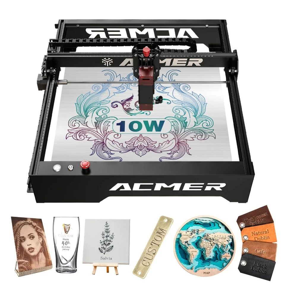 Acmer P1 laserový rytec 10W Výkonný stroj s WiFi Control laser Gravírovanie stroja pre drevo a kov