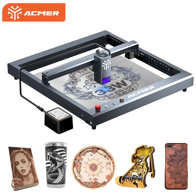 Acmer P2 33 W laserový gravírovací stroj s leteckou asistenciou CNC laserový rytcom pre kožené drevo s akrylom rezaného stroja 420x400 mm plocha 420 x 400 mm