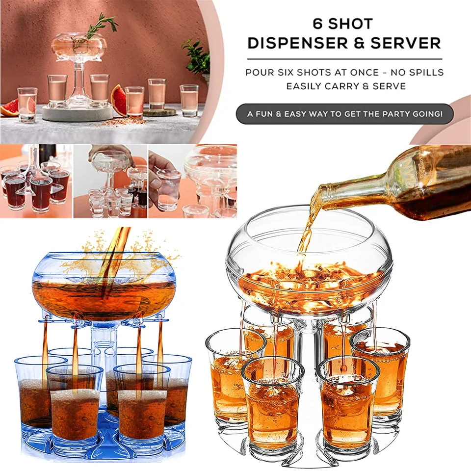 Acryl 6 Shot Liquor DispenSer, piva alkoholový nápoj Shot Whisky sklenený držiak na bar pre bar domáce večierky Nástroje na pitie alkoholu