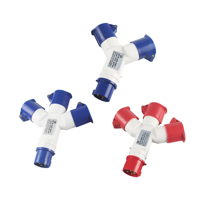 AD 16A 220V 2P+E Y Connector Multiple Y Industrial Socket 2 -Way Viacnásobná soketová splitter 2 -Way Connector