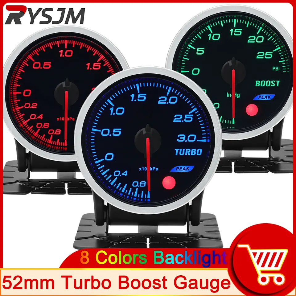 AD 8 Farba Backight 52 mm posilňovacia lišta psi psi Tacomettro Turbo tlakomer Manometre Repression Turbo Turbo Olej Press Olej Temp