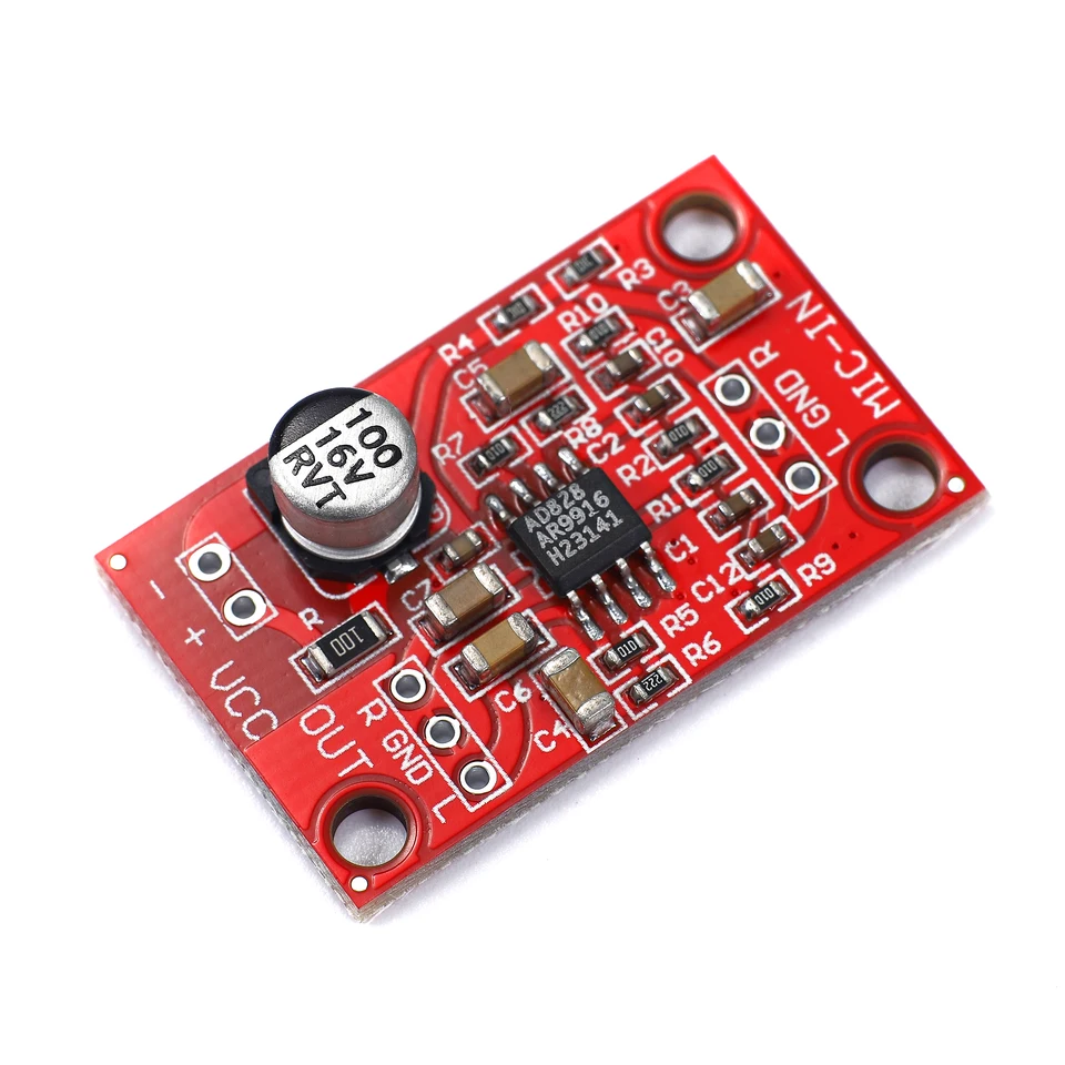 AD828 Stereo dynamický mikrofónový predzosilňovač MIC MIC MIC DC 3,8V-15V