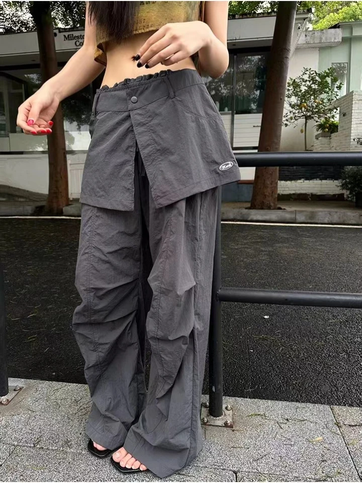 Adagirl Gray Parlache Pants Woman Baggy Y2K Hip Hop Causal Patchwork Kórejské priame tepláky Streetwear Retro nohavice leto