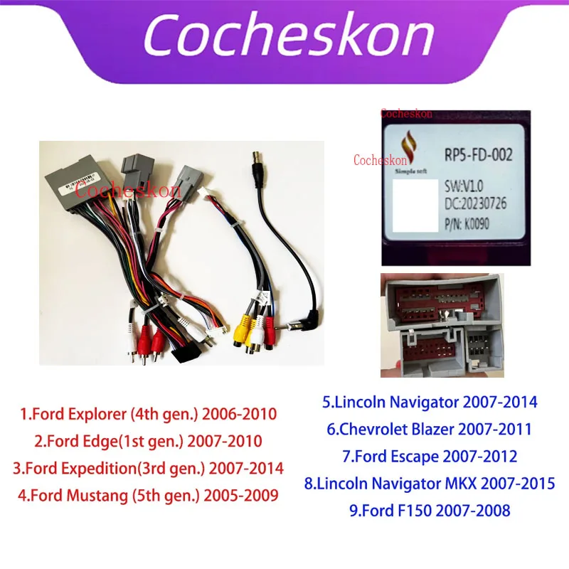 Adaptér káblového zväzku automobilov Canbus Box Android Power Cable pre Lincoln Navigator MKX Chevrolet Blazer FD-SS-02 RP5-FD-002