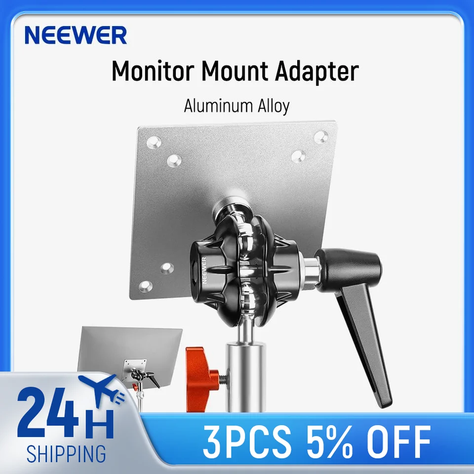 Adaptér monitora Neewer Monitor s držiakom VESA, nastaviteľný adaptér svetla hliníka zliatiny Svetelný adaptér duálny 360 ° guľový kĺb M4 skrutkovač a 5/8 