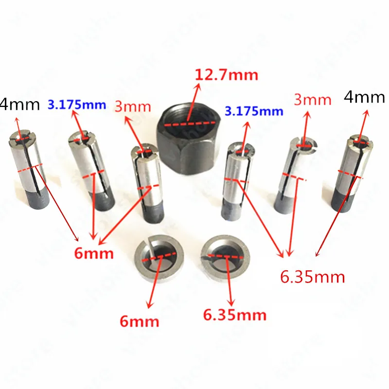 Adaptér na prenos colletu 3,175 mm 6 mm 4 mm 6,35 mm 3 mm Vymeňte pre Makita 3701 3703 3620 3709 3710 MTR050 MTR051 MT370 MT372