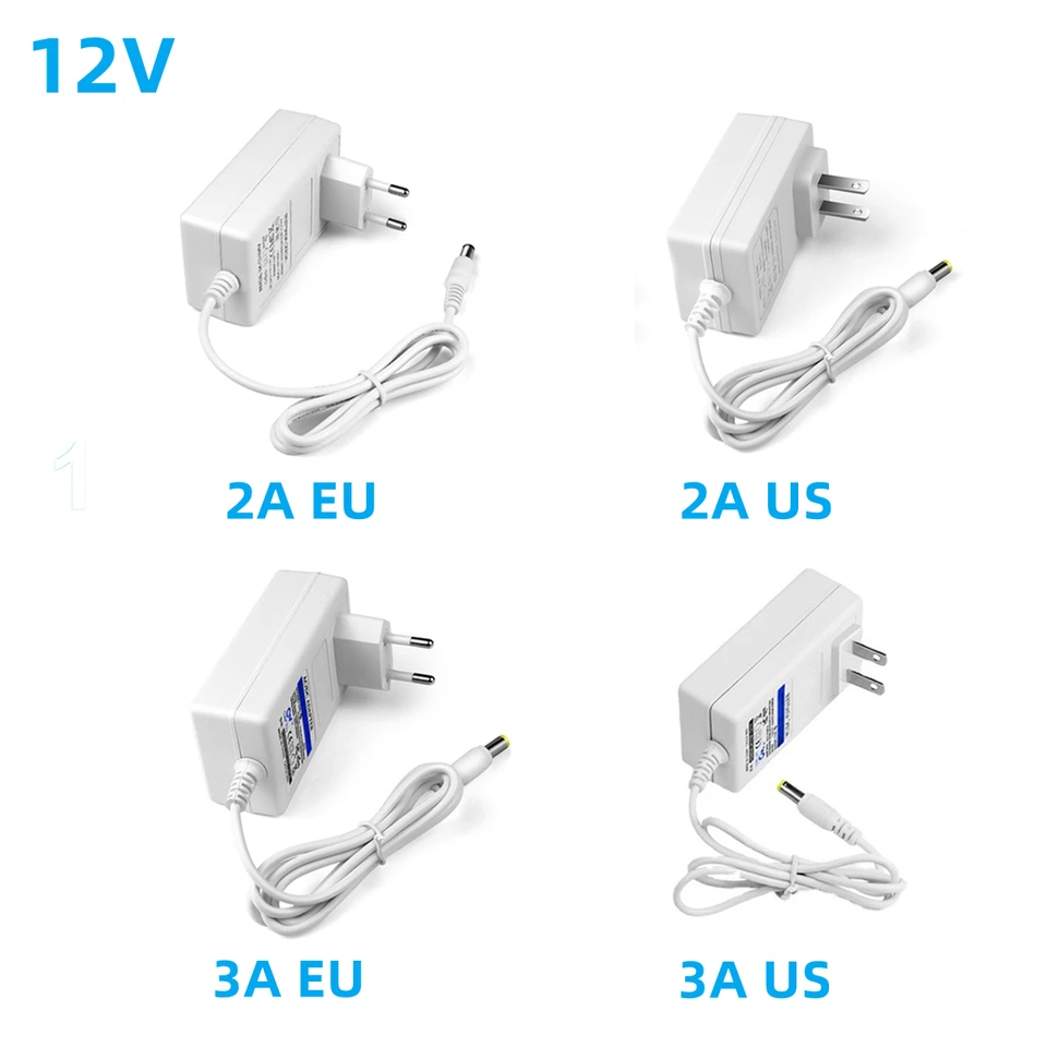 Adaptér napájacieho napájacieho zdroja AC až DC 12V 2A 3A 100V-240V až 12 napätia 5,5 mm x 2,1 mm Univerzálny nabíjací ovládač pre LED pásik